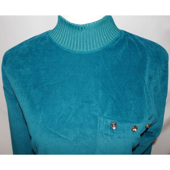 Teal Velveteen Pullover Longsleeve Mock Turtle Neck Small Vintage Haband for Her - Picture 13 of 16